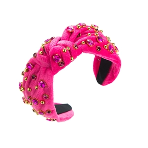 Eleganter barocker breiter Haarreif aus rosarotem Samt mit Strass und Goldperlen