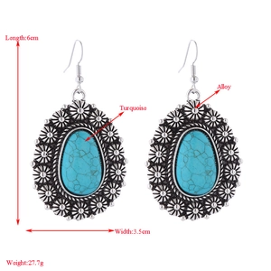 Boucles d'oreilles bohèmes vintage en alliage avec pierres turquoise et bords tournesol