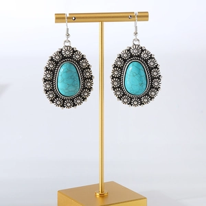 Boucles d'Oreilles Pendantes en Alliage Turquoise Vintage Style Palais Ethnique Bohème Gravure Tournesol Bijoux pour Femmes