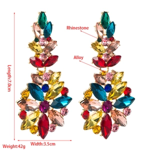 Elegant oversized bohemian hollow flower earrings with colorful rhinestones and alloy base