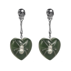 Gothic skull and spider heart drop earrings with rhinestones for party jewelry style