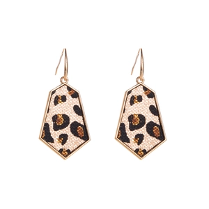 Moderne geometrische luipaard oorbellen met gouden zeshoekige lijst voor dames