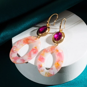 Bohemian drop earrings featuring pink resin pendants and gold alloy hooks for women