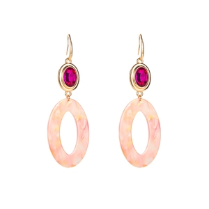 Elegant gold drop earrings with magenta crystal and pink marble resin pendants