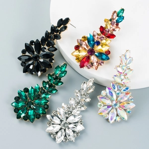 Oversized Alloy Rhinestone Floral Drop Earrings Elegant Banquet Flower Jewelry For Women Statement Fashion Accessory