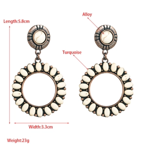 Boucles d'oreilles vintage en alliage avec pierres turquoises et taille 5,8cm x 3,3cm