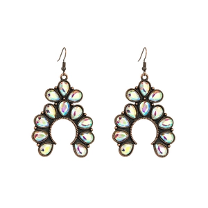 Orecchini vintage a forma di ventaglio con strass colorati in finitura bronzo
