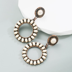 Boucles d'oreilles bohèmes vintage en alliage de bronze avec pendentifs ronds en turquoise
