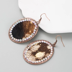 Vintage leopard print oval earrings with crystal accents and bronze-tone finish