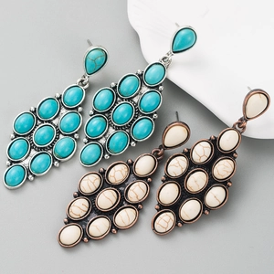 Vintage Böhmisch Legierung Türkis Geometrische Hängeohrringe Für Damen Mode Ethno Party Ohrringe Retro Schmuck