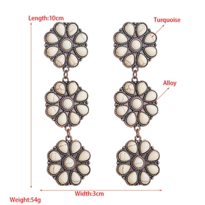 Bohemian multi-layer geometric drop earrings with turquoise inlays and antique bronze finish