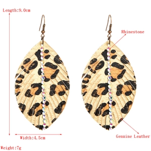 Vintage-Ohrringe aus echtem Leder mit Leopardenmuster und Strassbesatz für Damen