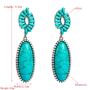 Vintage silver plated drop earrings with turquoise stones, measuring 9cm in length and 2.5cm wide