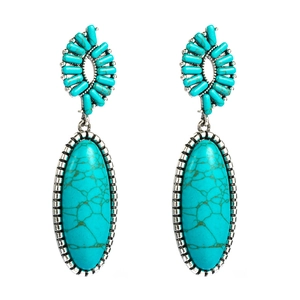 Vintage silver alloy boho earrings with long geometric turquoise stone inlays