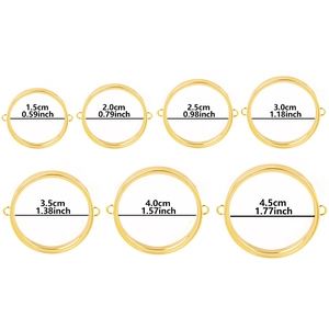 Tableau de comparaison des tailles pour pendentifs ronds en acier et verre de 1,5 à 4,5 cm