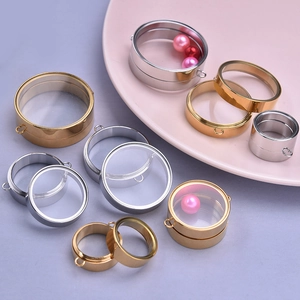 Pendentifs médaillons ronds en acier inoxydable avec charmes flottants en or et argent