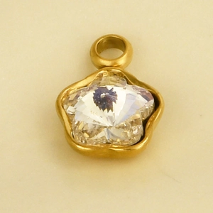 Nahaufnahme von Goldstern-Anhänger mit klarem Kristall und Edelstahlrahmen-Detail