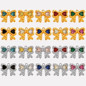 304 Roestvrij Staal Strik Hanger Met Hart Strass Voor DIY Ketting Oorbel Maken Elegante Strik Charm Sieraden Vrouwen
