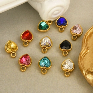 304 Stainless steel heart pendants with colorful glass crystals for DIY jewelry making