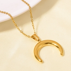 Collana con Pendente a Mezzaluna in Acciaio Inossidabile 304 Minimalista per Donna Placcato Oro 18K Ciondolo a Corno Gioielli Regalo