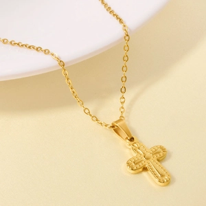 Collana con Pendente a Croce in Acciaio Inossidabile Stile Religioso Vintage Goffrato Gioielli Regalo per Uomo e Donna