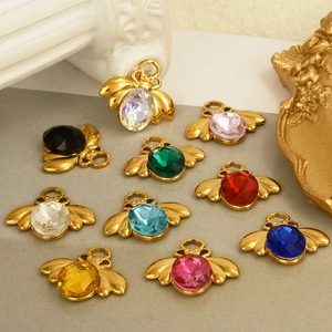 Set di 10 ciondoli a forma di ape in acciaio inossidabile dorato con cristalli colorati