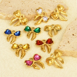 304 stainless steel bow pendants with colorful glass crystals for DIY jewelry making