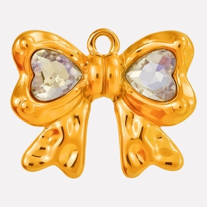 Elegante 304 roestvrijstalen gouden strik hanger ketting met hartvormige kristallen
