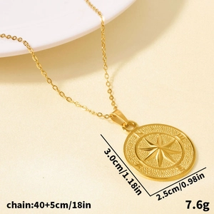 Minimalist 304 stainless steel gold compass pendant necklace for women with chain details