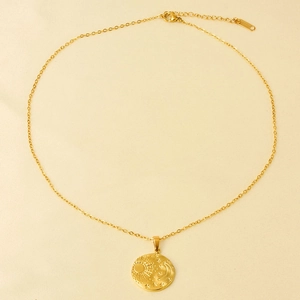 304 stainless steel necklace with sun moon star embossed pendant and lobster clasp