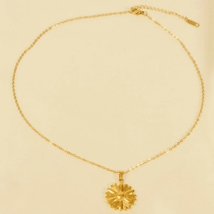 Collier avec pendentif fleur marguerite en acier inoxydable 304 et chaîne dorée fine