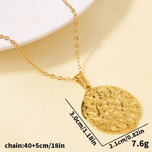Vintage 304 stainless steel 18k gold sun pendant necklace with hammered texture finish