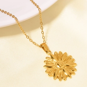 Collier Pendentif Tournesol en Acier Inoxydable 304 Or Argent Pâquerette Fleur Chaîne De Clavicule Pour Femme Bijoux