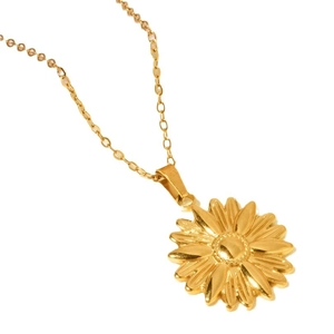 Collier avec pendentif fleur de marguerite en acier inoxydable 304 doré poli
