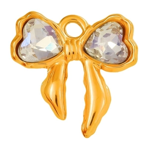 Elegant 304 stainless steel bow pendant with heart-shaped glass crystals for DIY jewelry