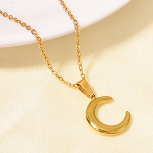 Collana con Pendente a Mezzaluna in Acciaio Inossidabile 304 Minimalista per Donna Catena a Croce Geometrica Gioielli da Collo Eleganti Regalo