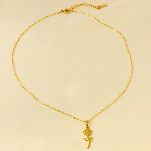 Elegant 304 stainless steel gold rose pendant necklace with adjustable chain for women