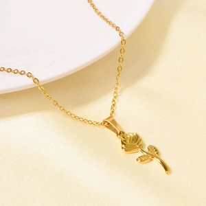 304 Stainless Steel Rose Flower Pendant Necklace For Women Dainty Floral Link Chain Minimalist Jewelry Gift Steel Gold Plated
