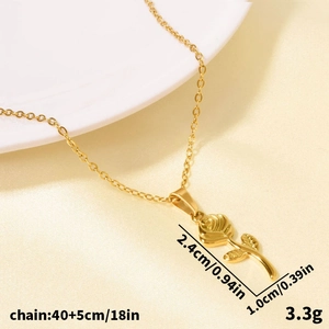 Gold stainless steel rose pendant necklace with 40+5cm adjustable chain for women