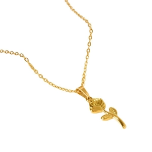 Elegant 304 stainless steel rose pendant necklace with delicate gold chain for women