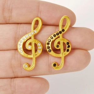 Pendentifs clé de sol dorés avec strass noirs et blancs pour colliers à faire soi-même