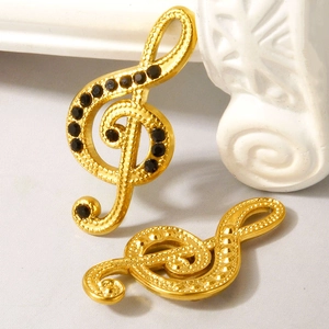Pendentif Note de Musique Clé de Sol en Acier Inoxydable 304 Avec Strass Plaqué Or 18K Bijoux DIY pour Femme
