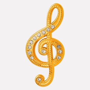 Vue détaillée du pendentif clé de sol doré avec strass et texture perlée fine