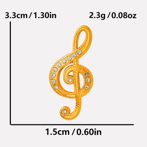 Dimensions détaillées du pendentif note de musique dorée serti de strass brillants
