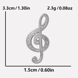 Vue détaillée des dimensions du pendentif note de musique avec strass scintillants