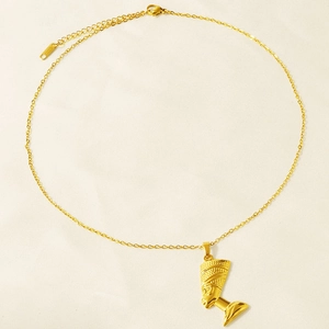 Vintage 18k gold plated stainless steel Nefertiti pendant necklace with adjustable chain