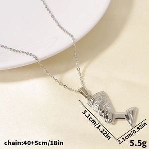 Silver Nefertiti pendant necklace specs with 45cm chain length and 3.1cm height detail