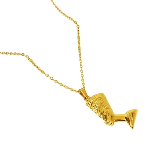 18k gold plated 304 stainless steel Queen Nefertiti pendant necklace on white background