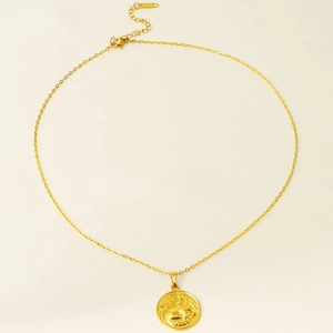Collier vintage en acier inoxydable 304 doré 18 carats avec pendentif renard gaufré