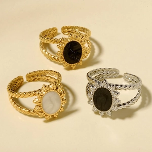 Bague Ouverte en Émail Soleil Vintage en Acier Inoxydable 304 Style Français Corde Torsadée Or Argent Ovale Bague Femme